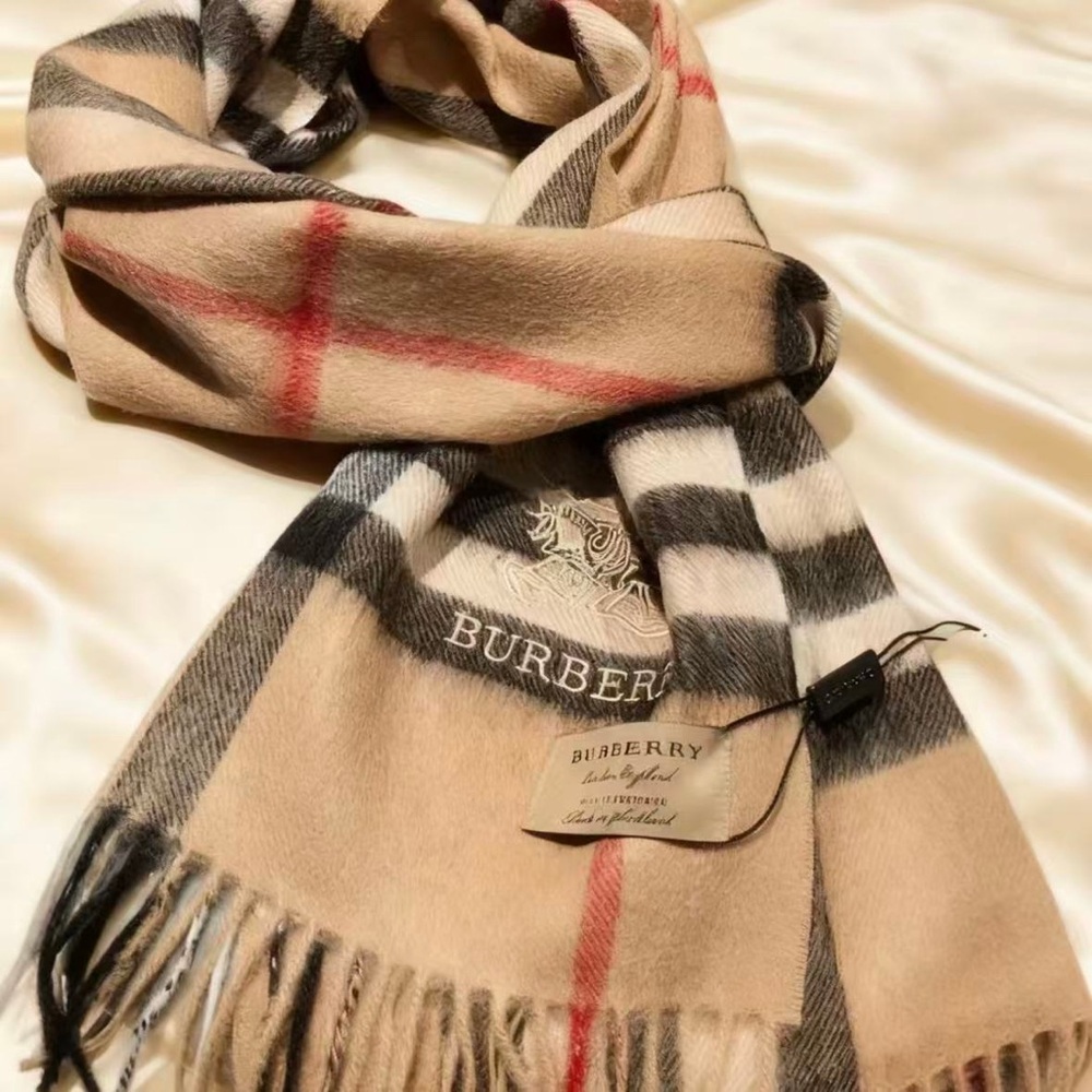 Burberry Beige and Red Checkered Scarf